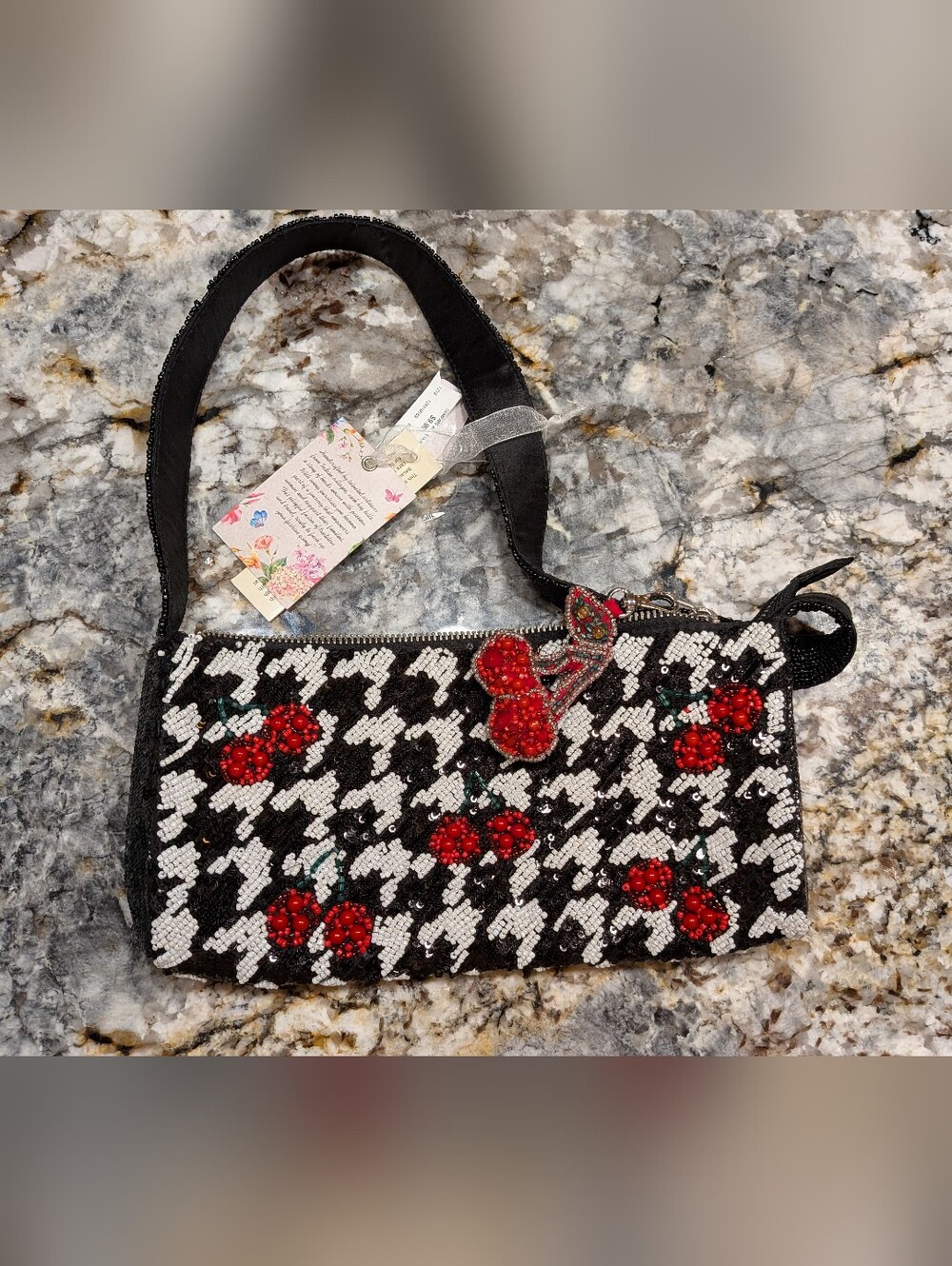 Viral Beaded Cherry Houndstooth Shoulder Bag - NWT